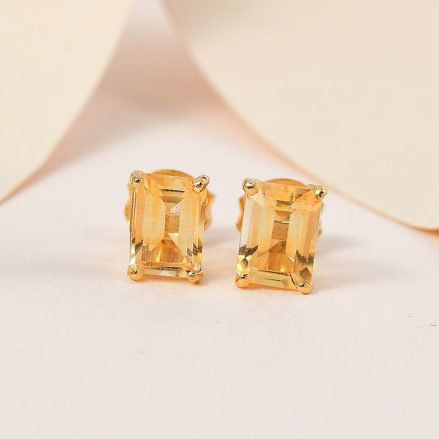 Citrine Stud Earrings in 18K Vermeil Yellow Gold Plated Sterling Silver 1.86 Ct.