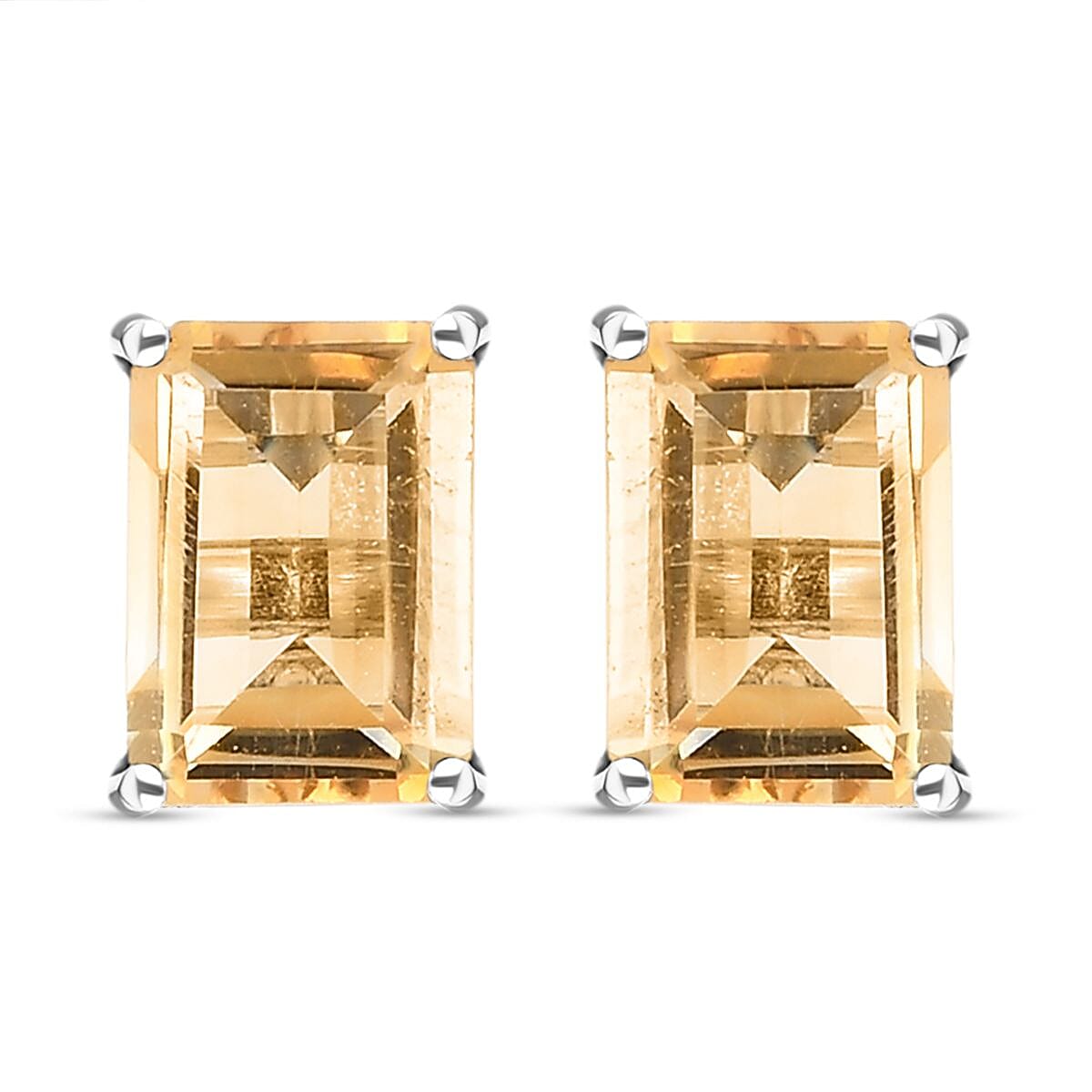 Citrine Stud Earrings with Push Back in Platinum Overlay Sterling Silver 1.95 Ct.