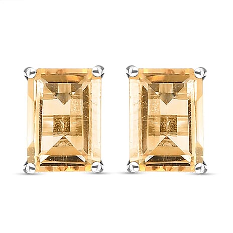 Citrine Stud Earrings with Push Back in Platinum Overlay Sterling Silver 1.95 Ct.