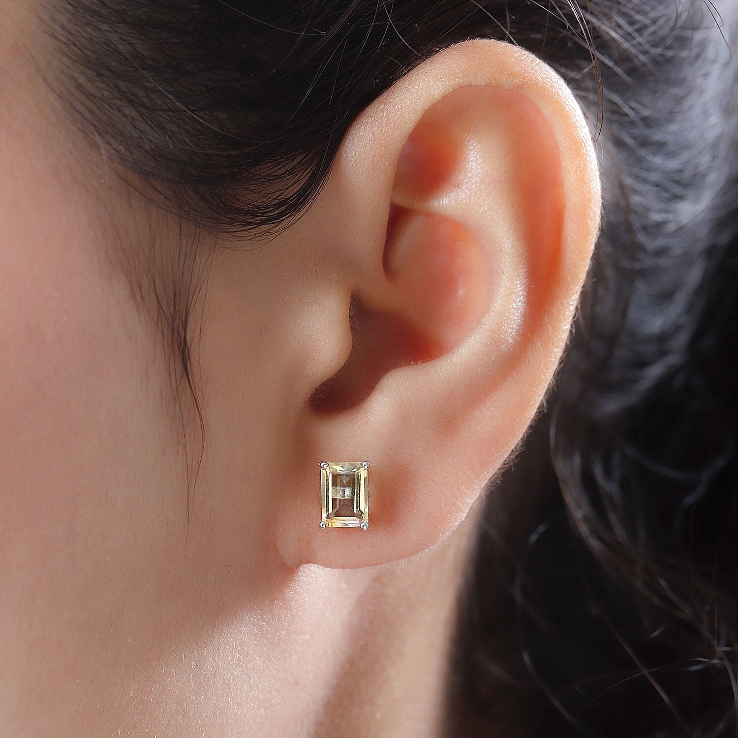 Citrine Stud Earrings with Push Back in Platinum Overlay Sterling Silver 1.95 Ct.