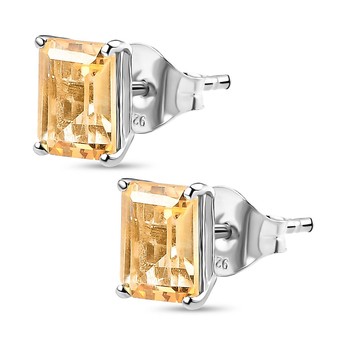 Citrine Stud Earrings with Push Back in Platinum Overlay Sterling Silver 1.95 Ct.