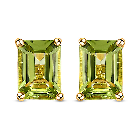 2.04 Ct Peridot Solitaire Earrings in 14K Gold Plated Sterling Silver