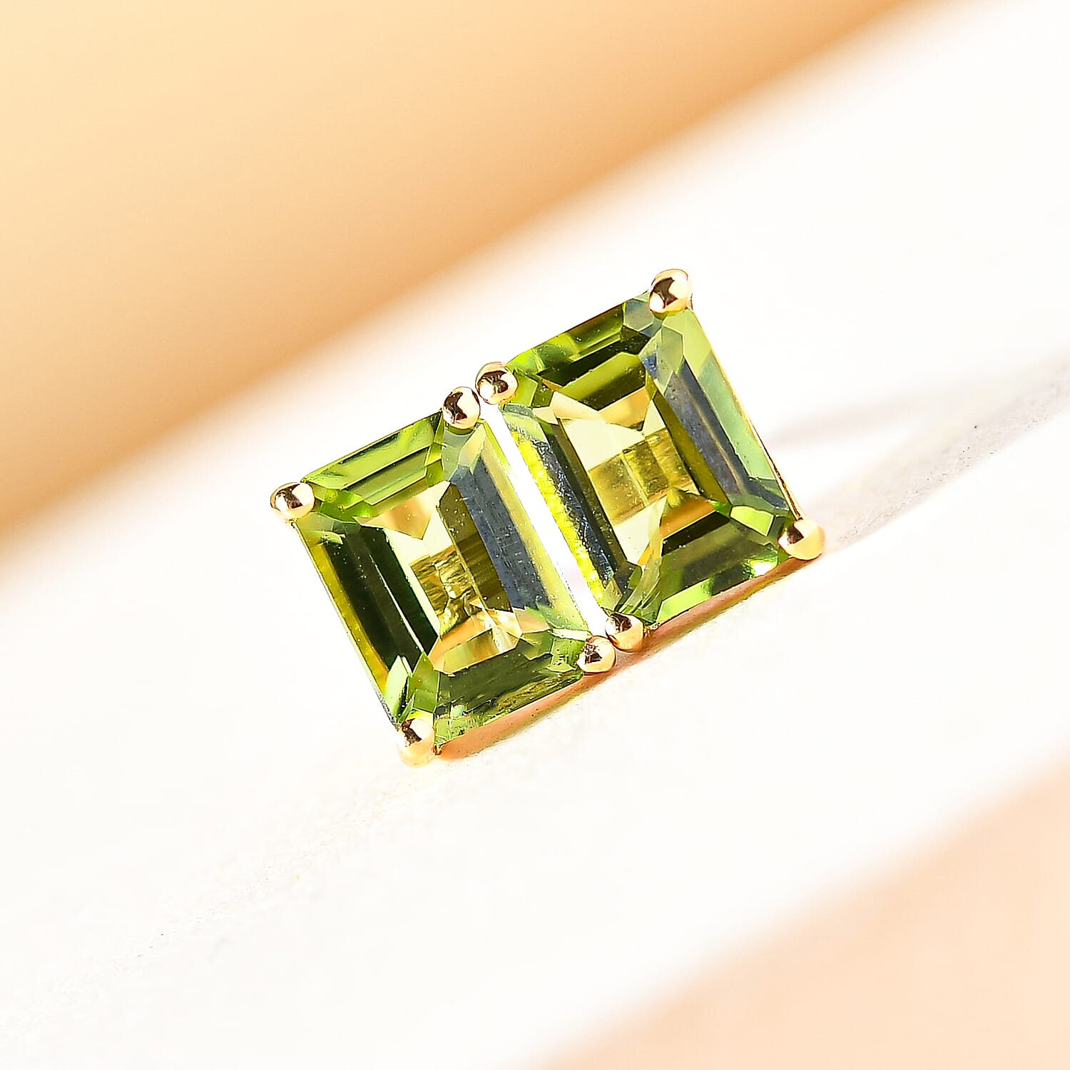Hebei Peridot Solitaire Stud Earrings with Push Back in 18K Vermeil Yellow Gold Plated Sterling Silver 2.02 Ct.