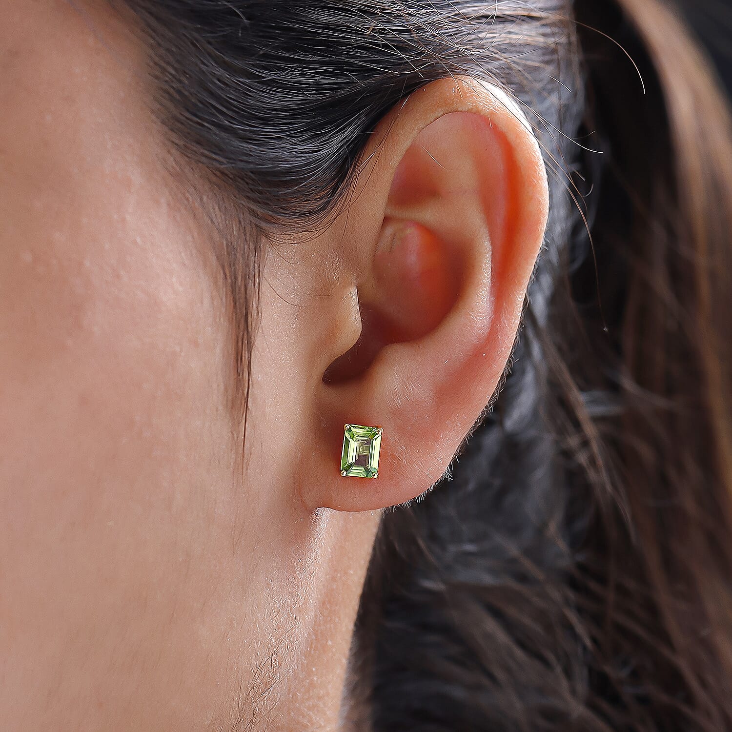 Hebei Peridot Solitaire Stud Earrings with Push Back in 18K Vermeil Yellow Gold Plated Sterling Silver 2.02 Ct.