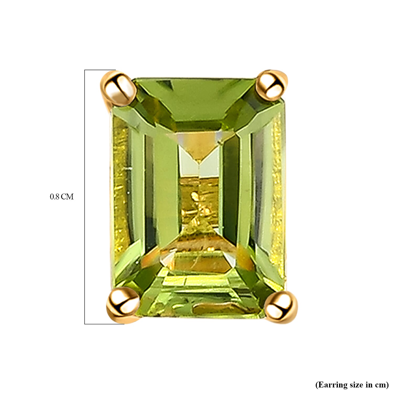 Hebei Peridot Solitaire Stud Earrings with Push Back in 18K Vermeil Yellow Gold Plated Sterling Silver 2.02 Ct.