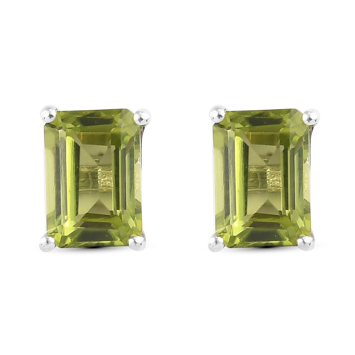 Natural Hebei Peridot Stud Push Back Earrings in Platinum Overlay Sterling Silver 2.02 Ct.