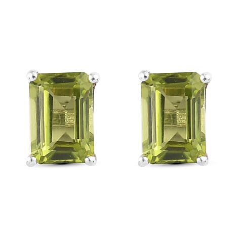 Natural Hebei Peridot Stud Push Back Earrings in Platinum Overlay Sterling Silver 2.02 Ct.
