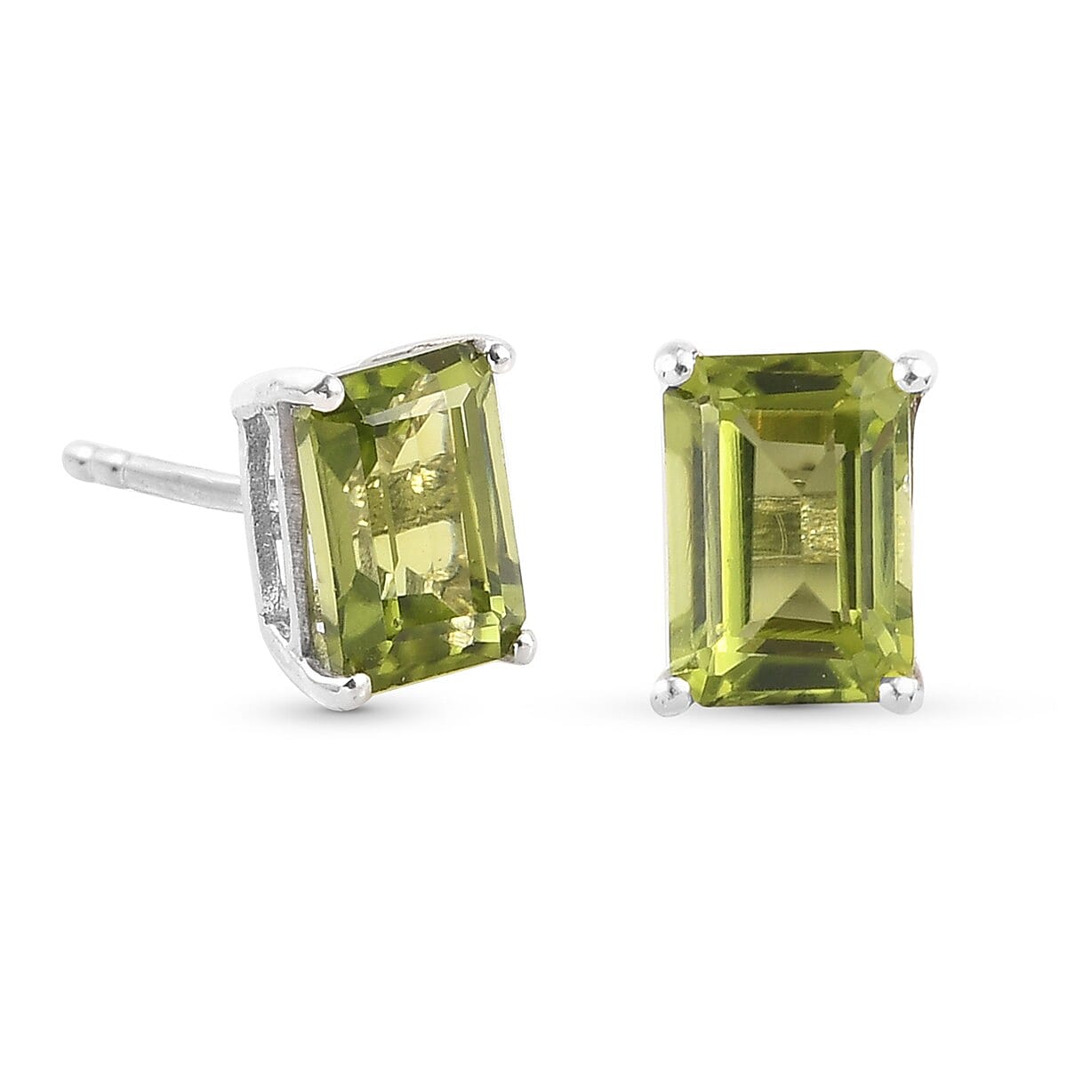 Natural Hebei Peridot Stud Push Back Earrings in Platinum Overlay Sterling Silver 2.02 Ct.