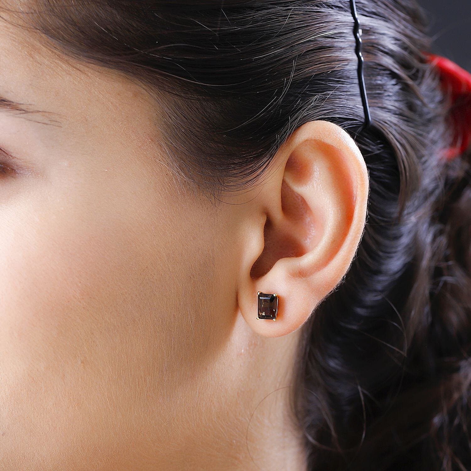 Smoky Quartz Stud Earrings With Push Back in 18K Vermeil Yellow Gold Plated Sterling Silver 1.83 Ct