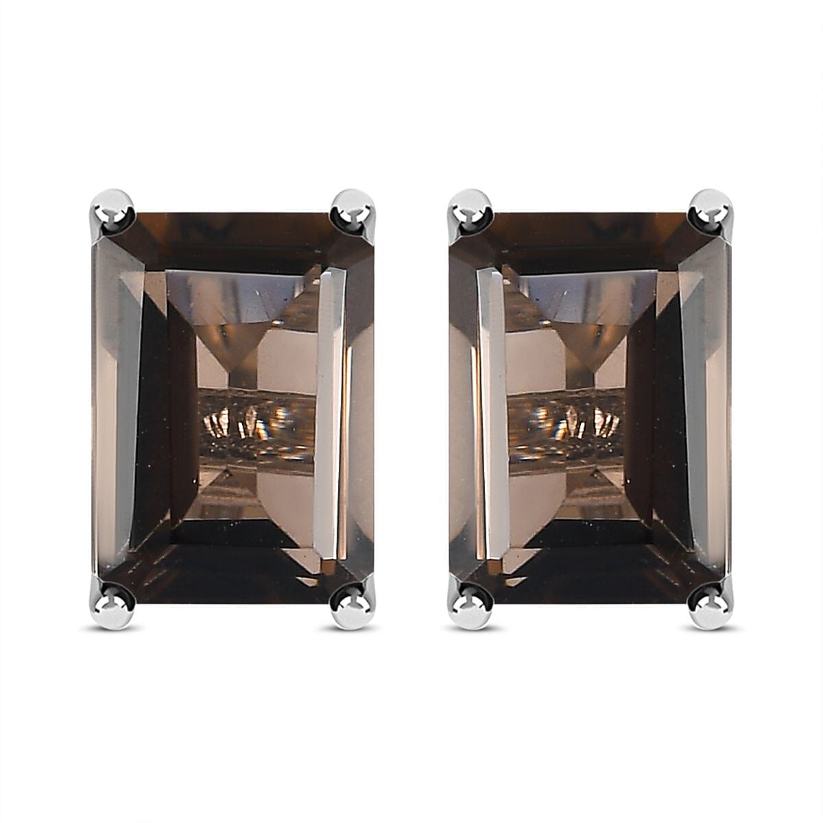Smoky Quartz Stud Earrings with Push Back in Platinum Overlay Sterling Silver 1.84 Ct.