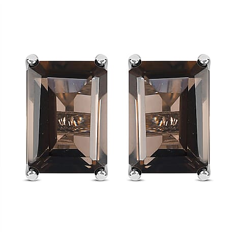 Smoky Quartz Stud Earrings with Push Back in Platinum Overlay Sterling Silver 1.84 Ct.