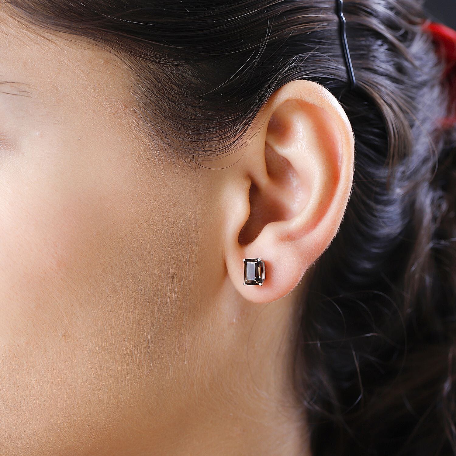 Smoky Quartz Stud Earrings with Push Back in Platinum Overlay Sterling Silver 1.84 Ct.