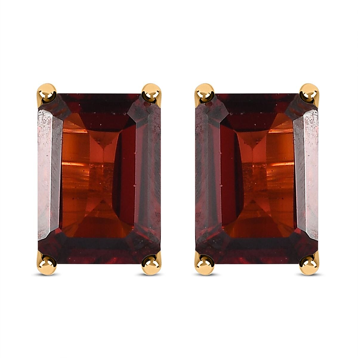 Red Garnet Stud Solitaire Earrings in 18K Vermeil Yellow Gold Plated Sterling Silver 2.40 Ct.