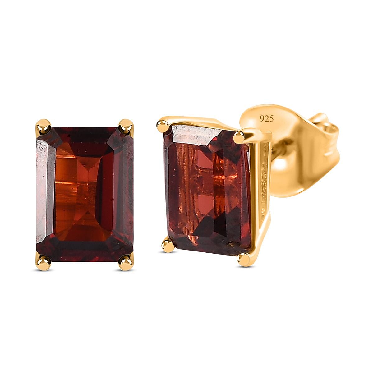 Red Garnet Stud Solitaire Earrings in 18K Vermeil Yellow Gold Plated Sterling Silver 2.40 Ct.