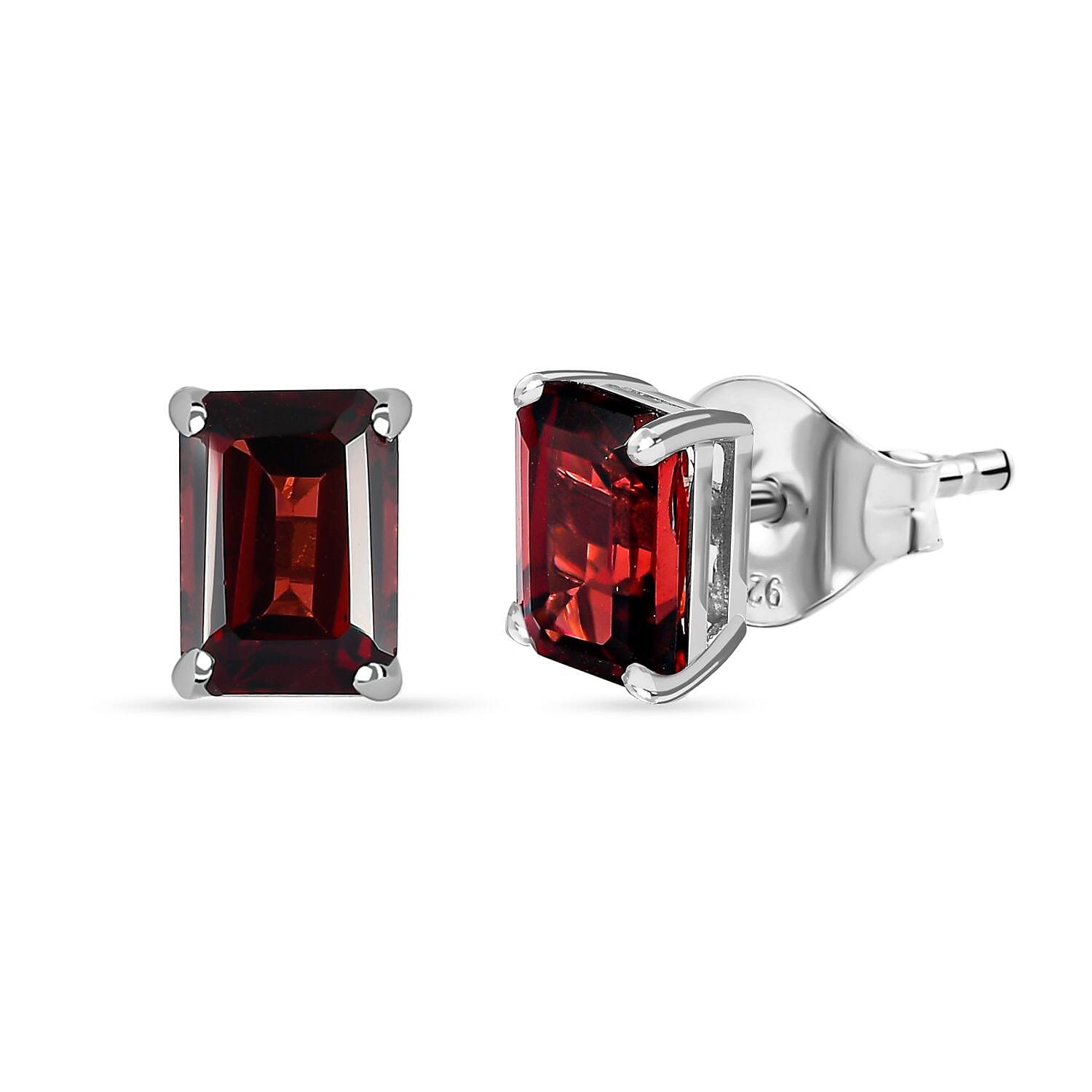 Red Garnet Solitaire Stud Earrings in Platinum Overlay Sterling Silver 2.40 Ct.