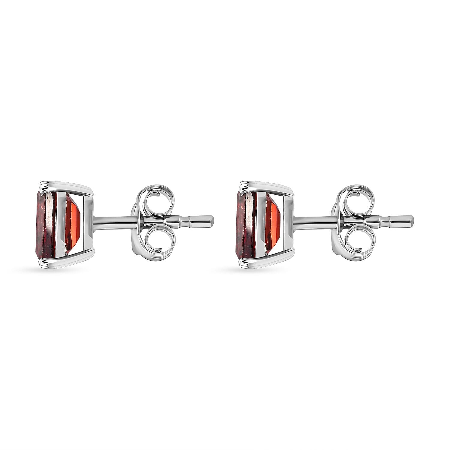 Red Garnet Solitaire Stud Earrings in Platinum Overlay Sterling Silver 2.40 Ct.