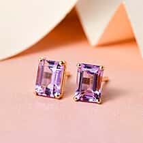 Pink Amethyst Stud Earrings in 18K Vermeil Yellow Gold Plated Sterling Silver 1.85 Ct.