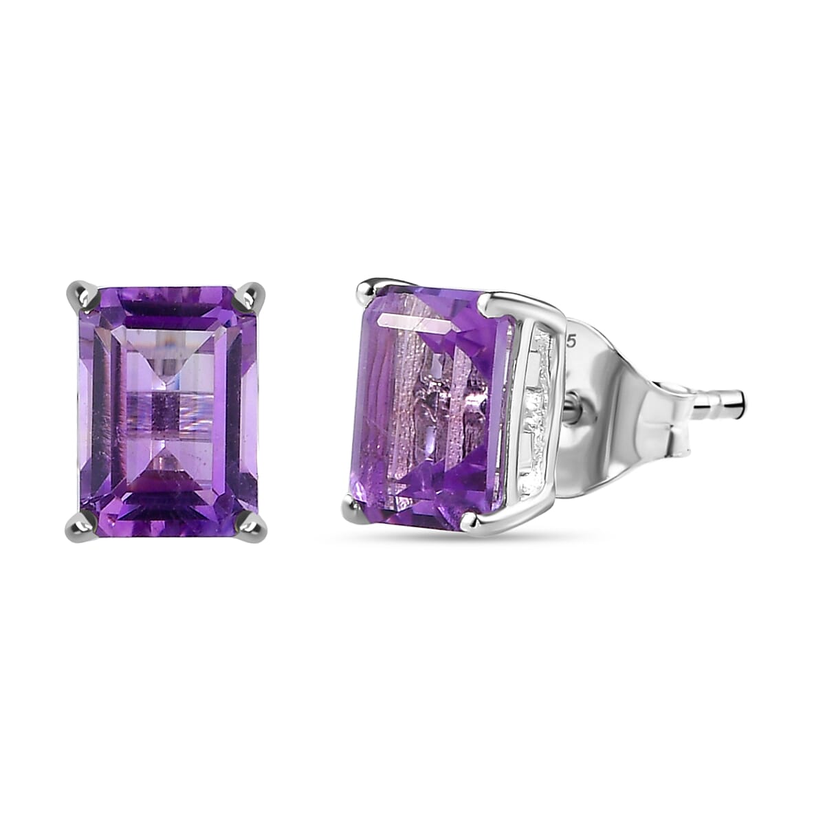 Pink Amethyst Solitaire Stud Push Back Earrings in Platinum Overlay Sterling Silver 1.76 Ct.