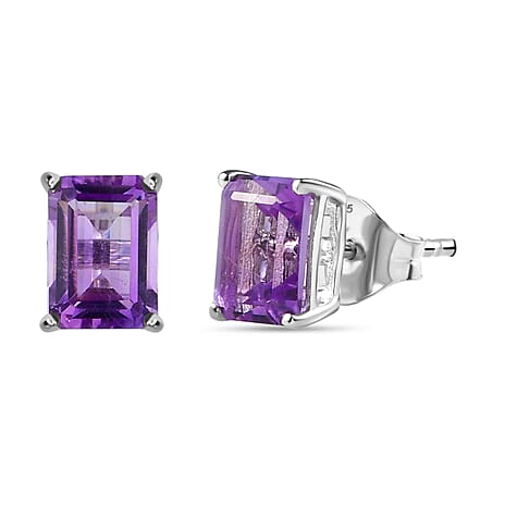 Pink Amethyst Solitaire Stud Push Back Earrings in Platinum Overlay Sterling Silver 1.76 Ct.