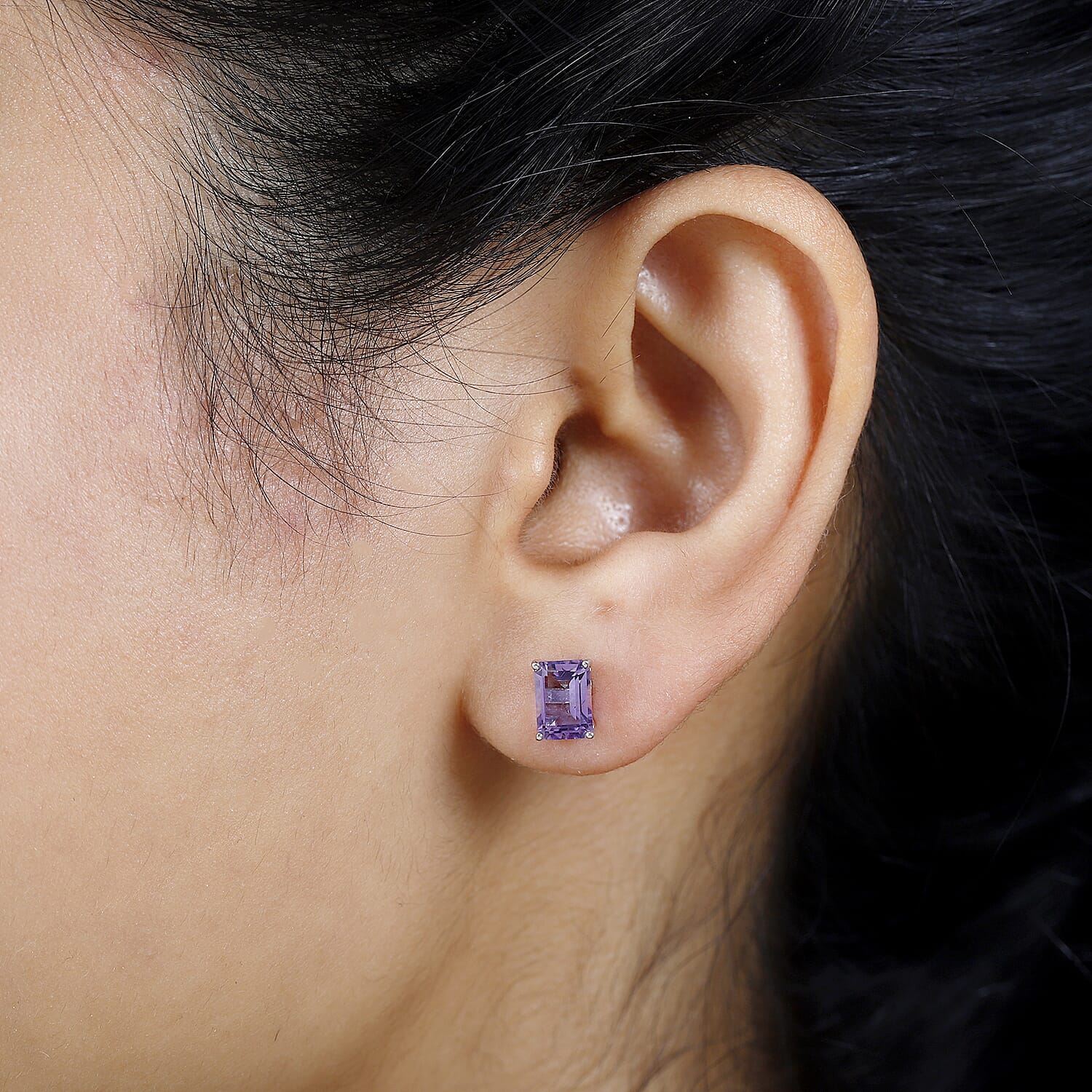 Pink Amethyst Solitaire Stud Push Back Earrings in Platinum Overlay Sterling Silver 1.76 Ct.
