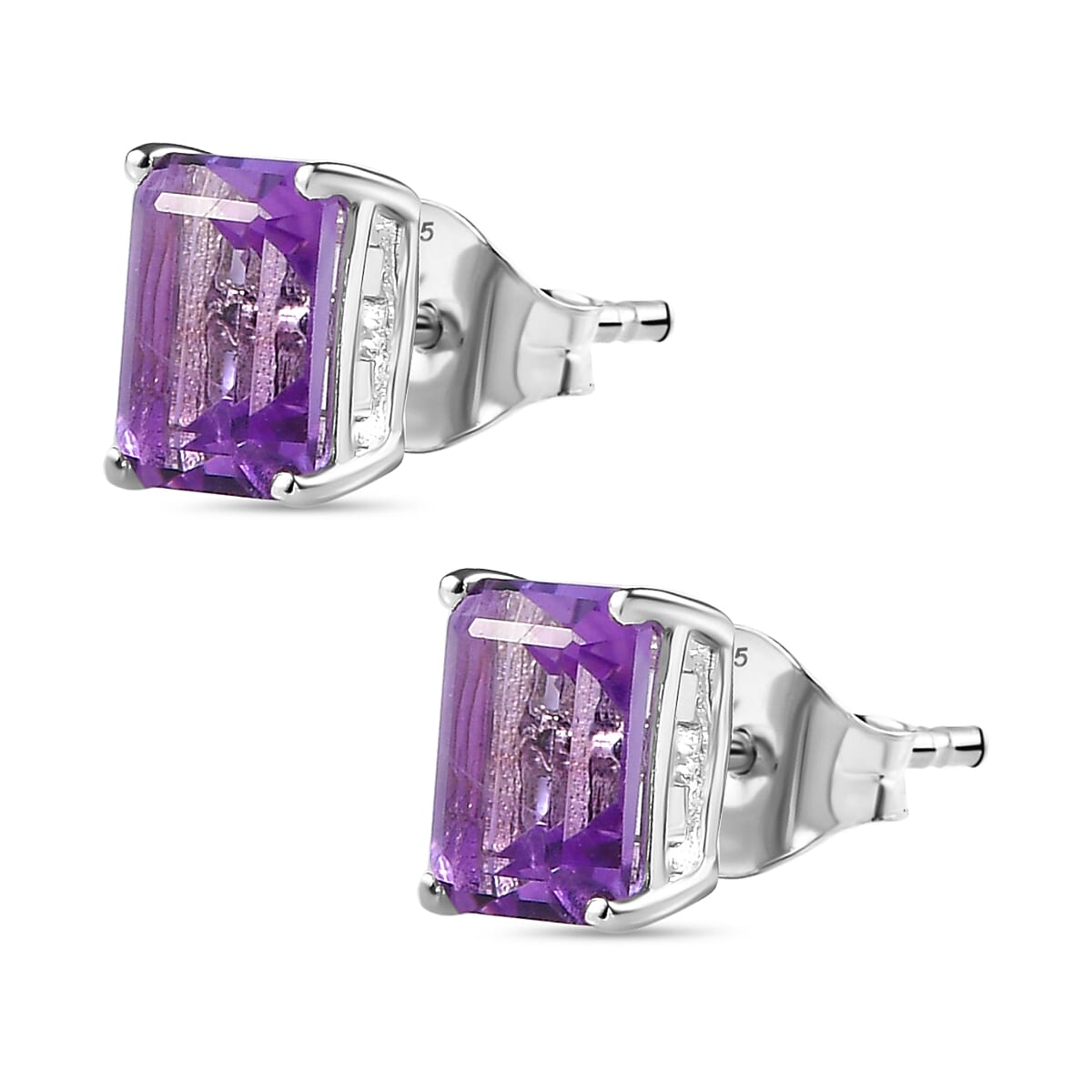 Pink Amethyst Solitaire Stud Push Back Earrings in Platinum Overlay Sterling Silver 1.76 Ct.