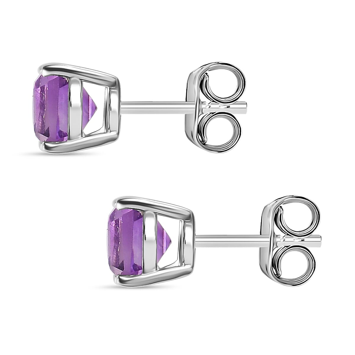 Pink Amethyst Solitaire Stud Push Back Earrings in Platinum Overlay Sterling Silver 1.76 Ct.