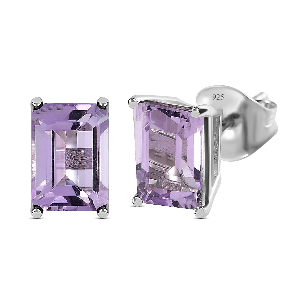 Pink Amethyst Stud Push Back Earrings in Platinum Overlay Sterling Silver 1.99 Ct.