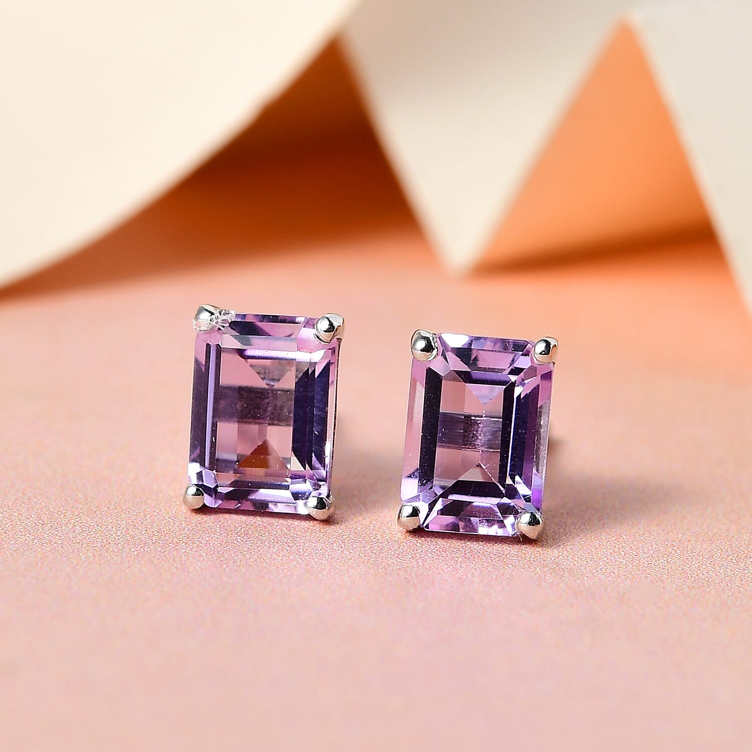 Pink Amethyst Stud Push Back Earrings in Platinum Overlay Sterling Silver 1.99 Ct.