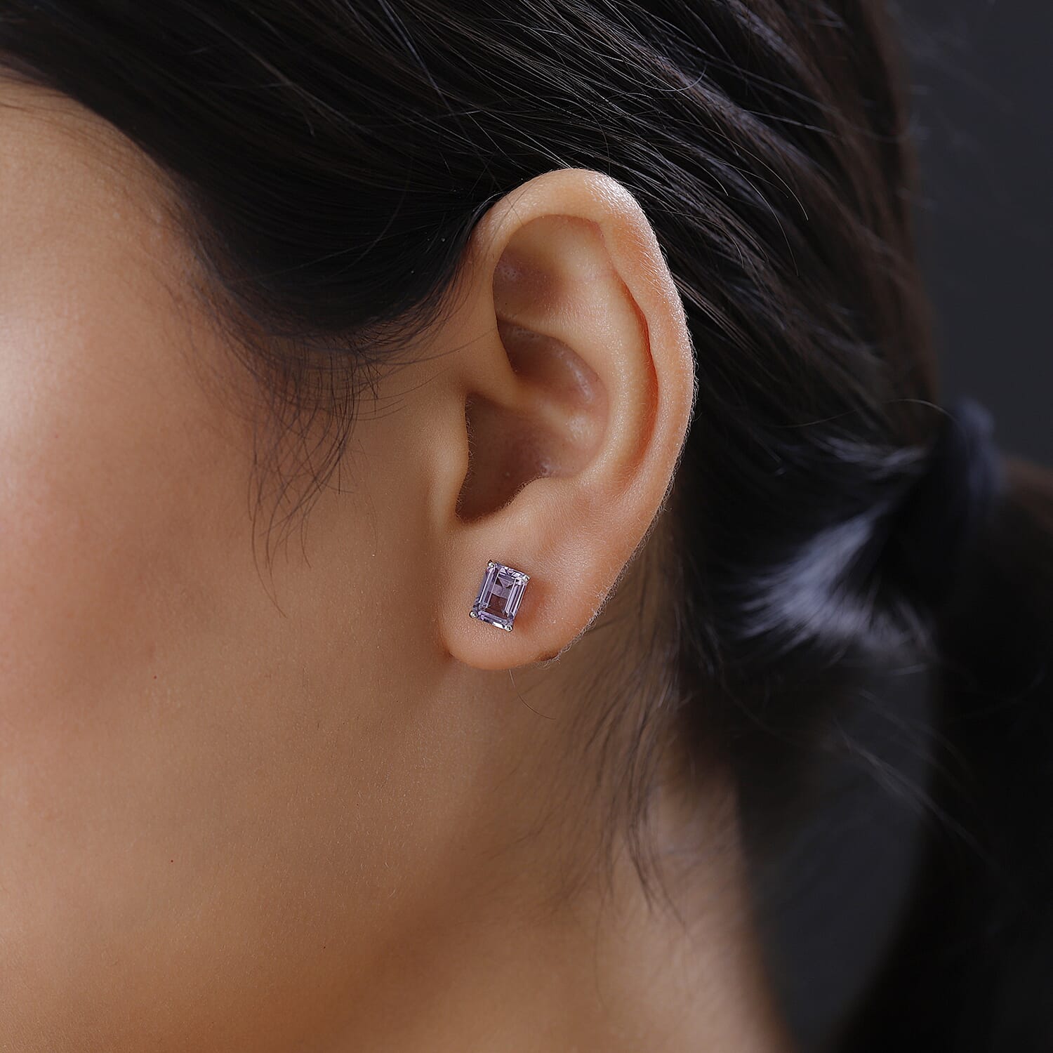 Pink Amethyst Stud Push Back Earrings in Platinum Overlay Sterling Silver 1.99 Ct.