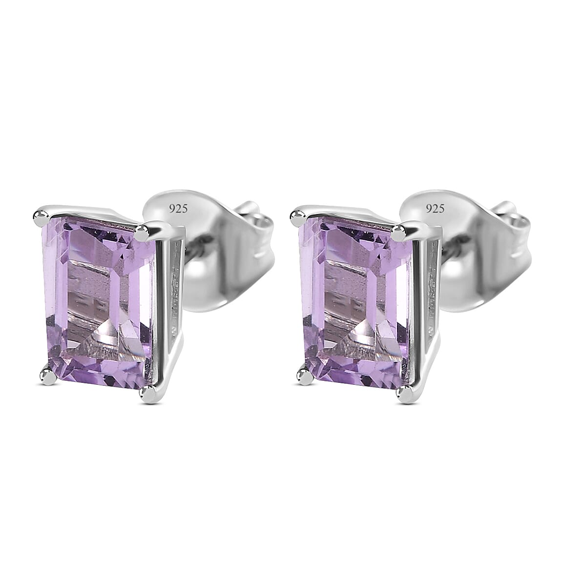 Pink Amethyst Stud Push Back Earrings in Platinum Overlay Sterling Silver 1.99 Ct.