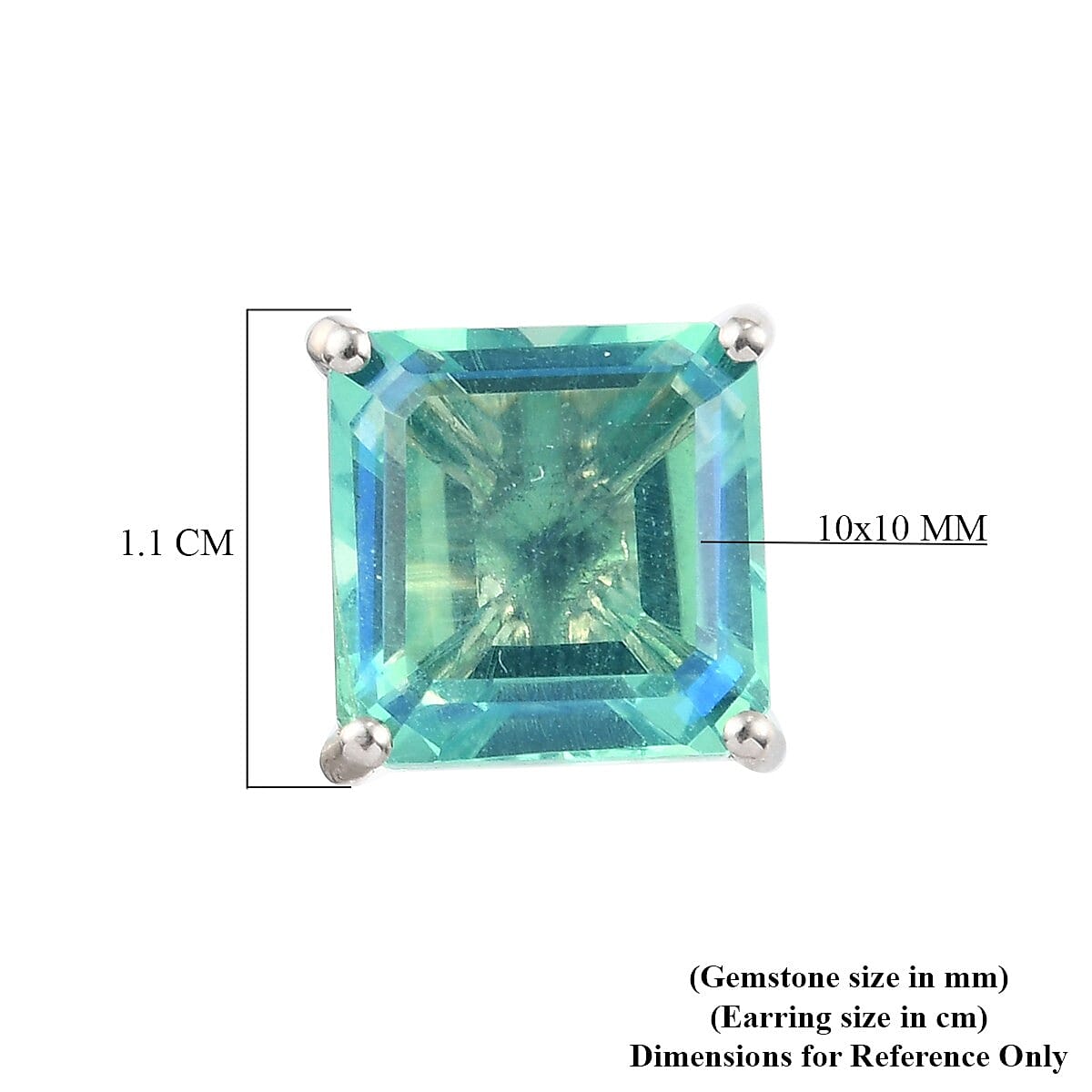 Peacock Quartz (Asscher 10x10mm) Stud Earrings (with Push Back) in Platinum Overlay Sterling Silver 9.670 Ct.