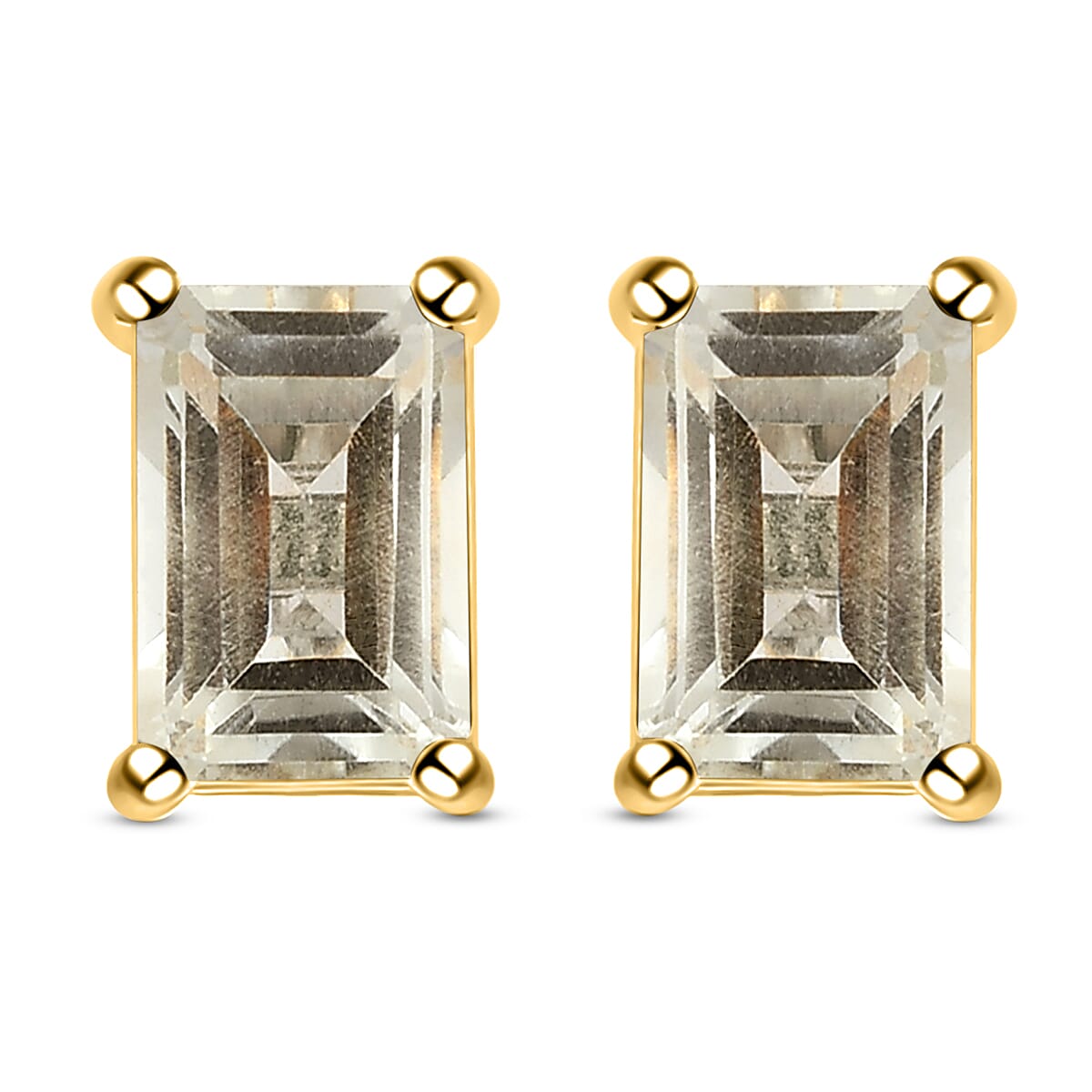 Prasiolite Stud Earrings with Push Back in 18K Vermeil Yellow Gold Plated Sterling Silver 1.95 Ct.