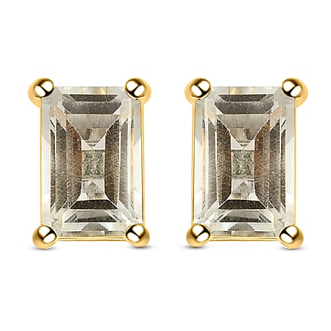 Prasiolite Stud Earrings with Push Back in 18K Vermeil Yellow Gold Plated Sterling Silver 1.95 Ct.