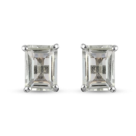 10.2 Ct. Prasiolite Solaitre Stud Earrings in Platinum Plated Sterling Silver