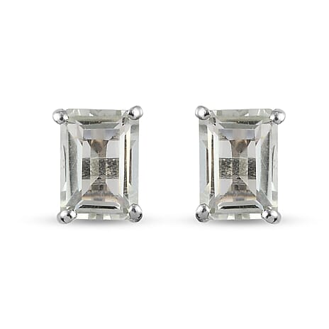 Prasiolite Stud Earrings with Push Back in Platinum Overlay Sterling Silver 1.95 Ct.