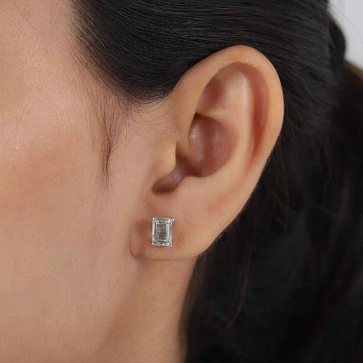 Prasiolite Stud Earrings with Push Back in Platinum Overlay Sterling Silver 1.95 Ct.