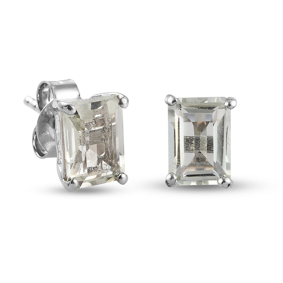 Prasiolite Stud Earrings with Push Back in Platinum Overlay Sterling Silver 1.95 Ct.