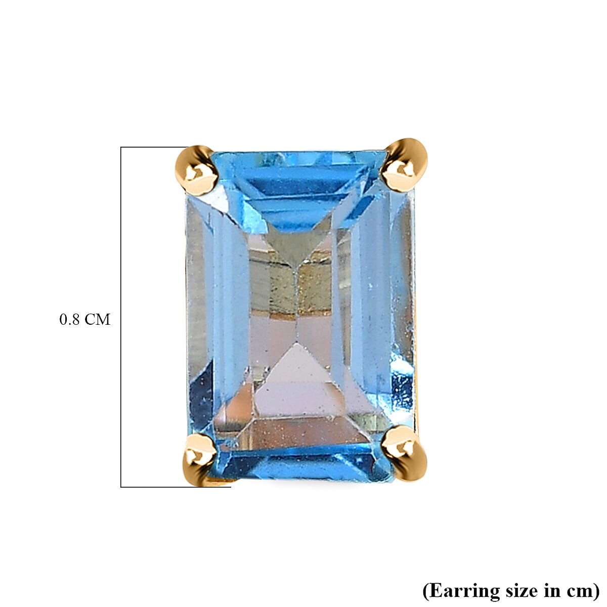 Blue Topaz Stud Solitaire Earrings in 18K Yellow Gold Vermeil Plated Sterling Silver 2.43 Ct.