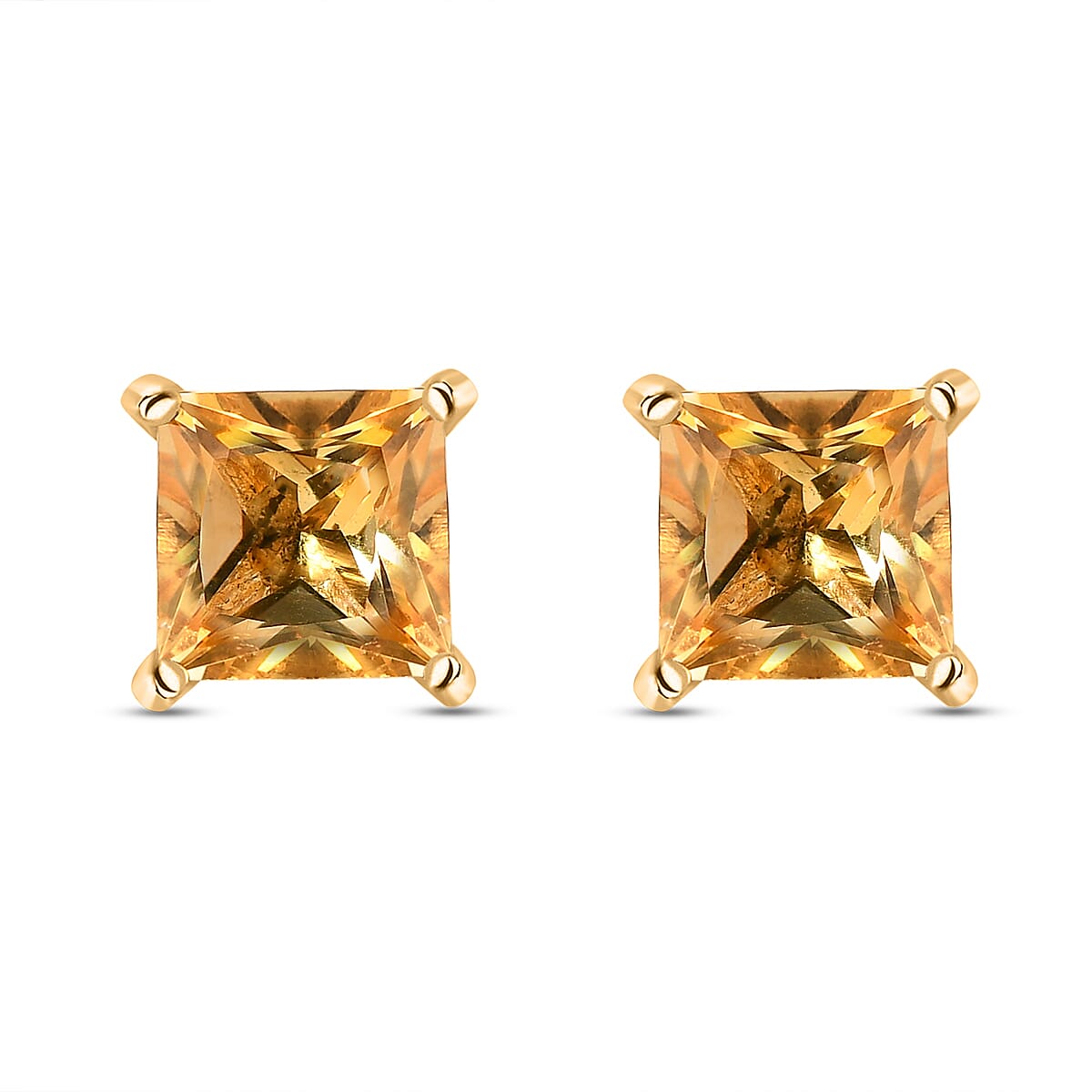 Citrine Stud Push Post Earrings in 18K Vermeil Yellow Gold Plated Sterling Silver 2.24 Ct.