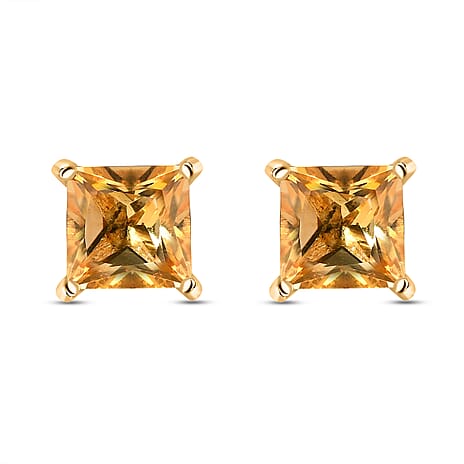 Citrine Stud Push Post Earrings in 18K Vermeil Yellow Gold Plated Sterling Silver 2.24 Ct.