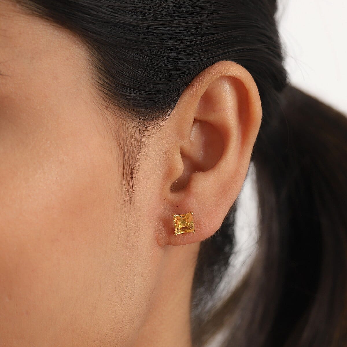 Citrine Stud Earrings in 18K Yellow Gold Vermeil Plated Sterling Silver 2.24 Ct.