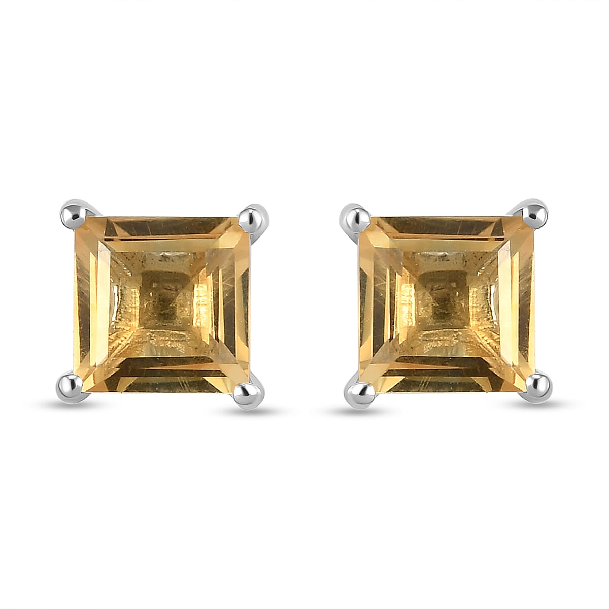 Citrine Stud Push Post Earrings in Platinum Overlay Sterling Silver 2.15 Ct.