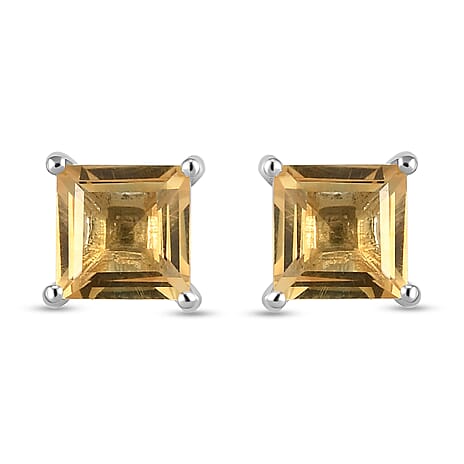 Citrine Stud Push Post Earrings in Platinum Overlay Sterling Silver 2.15 Ct.