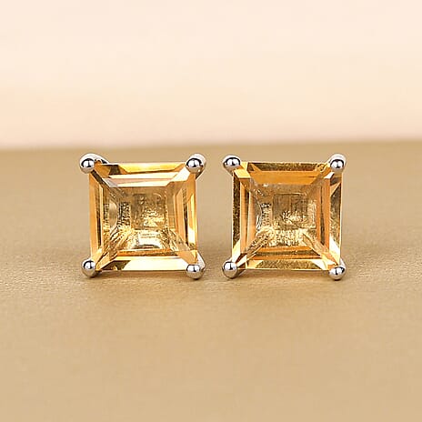 Citrine Stud Push Post Earrings in Platinum Overlay Sterling Silver 2.15 Ct.