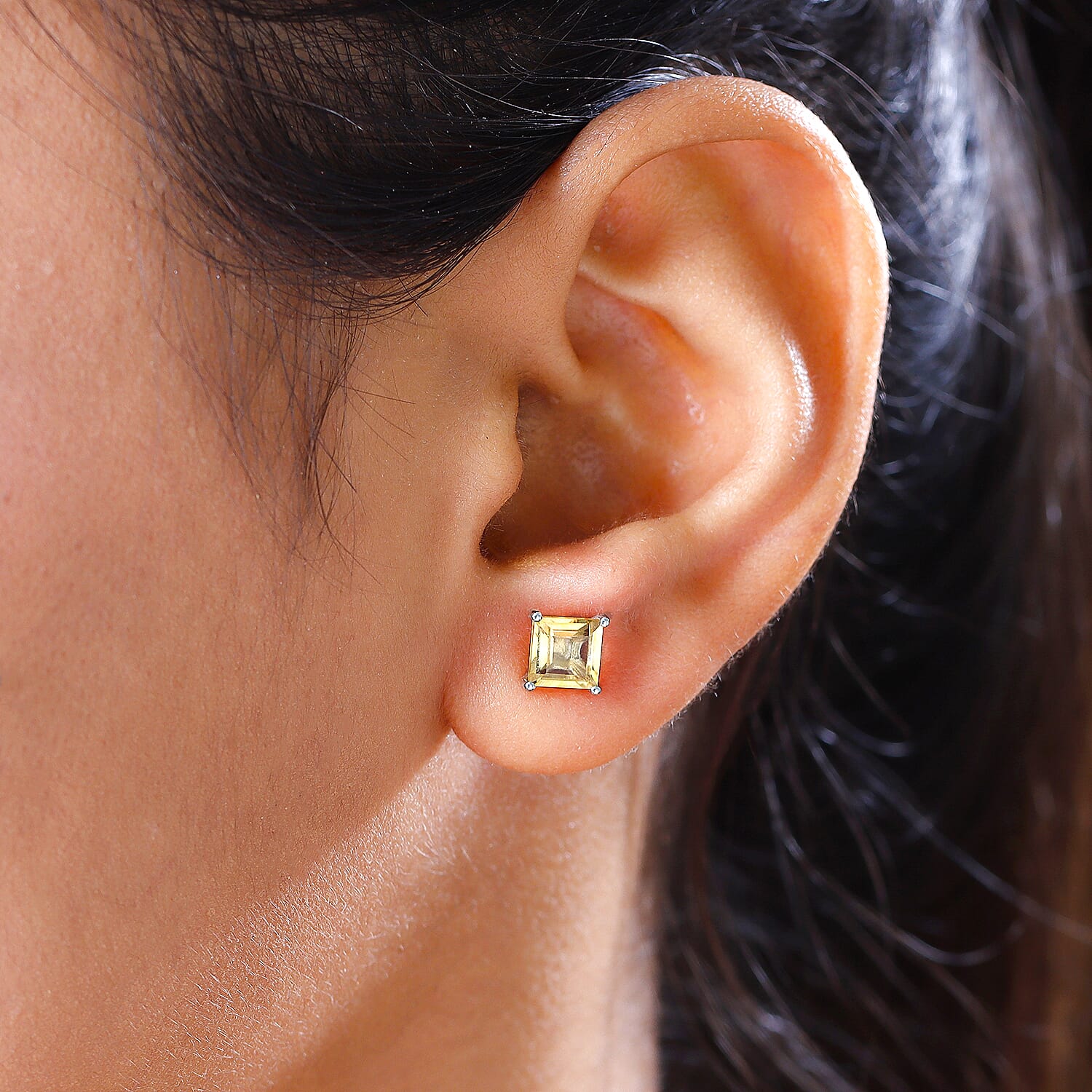 Citrine Stud Push Post Earrings in Platinum Overlay Sterling Silver 2.15 Ct.