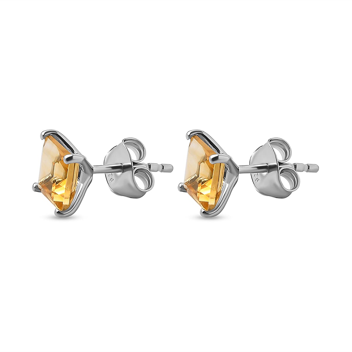 Citrine Stud Push Post Earrings in Platinum Overlay Sterling Silver 2.15 Ct.