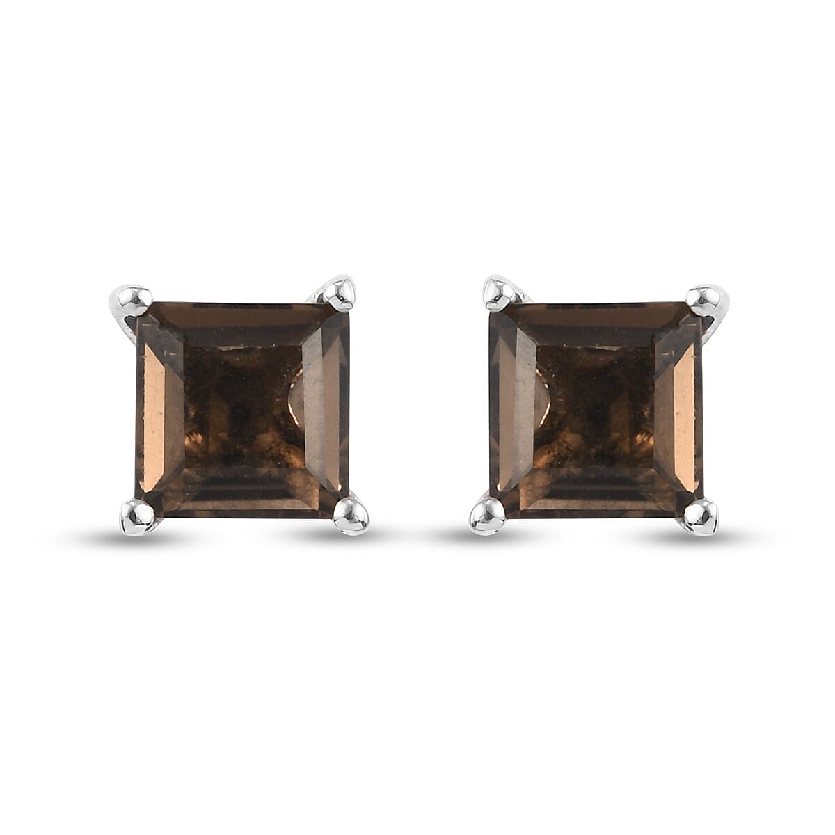 Smoky Quartz Earrings (with Push Back) in Platinum Overlay Sterling Silver 1.57 Ct.