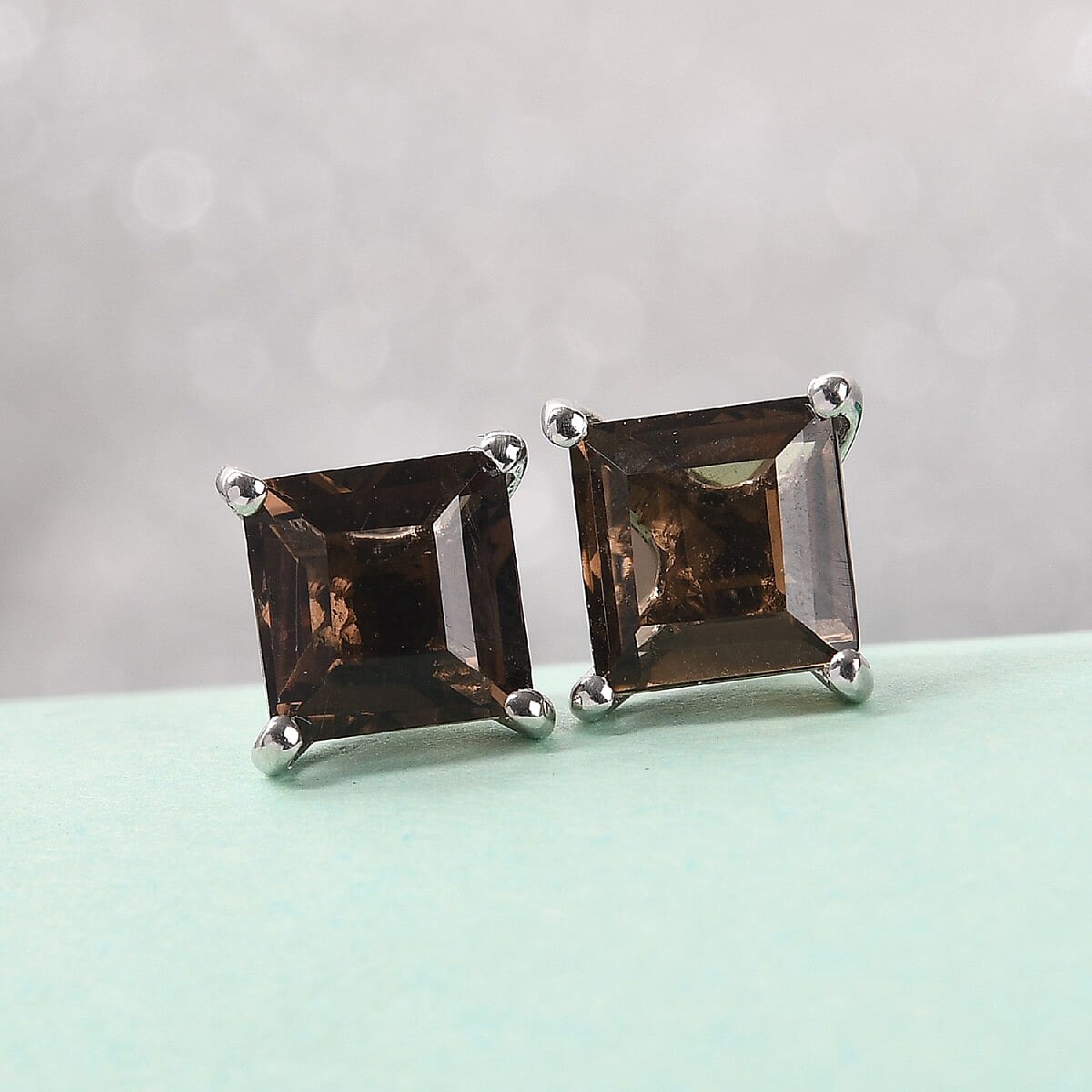 Smoky Quartz Earrings (with Push Back) in Platinum Overlay Sterling Silver 1.57 Ct.
