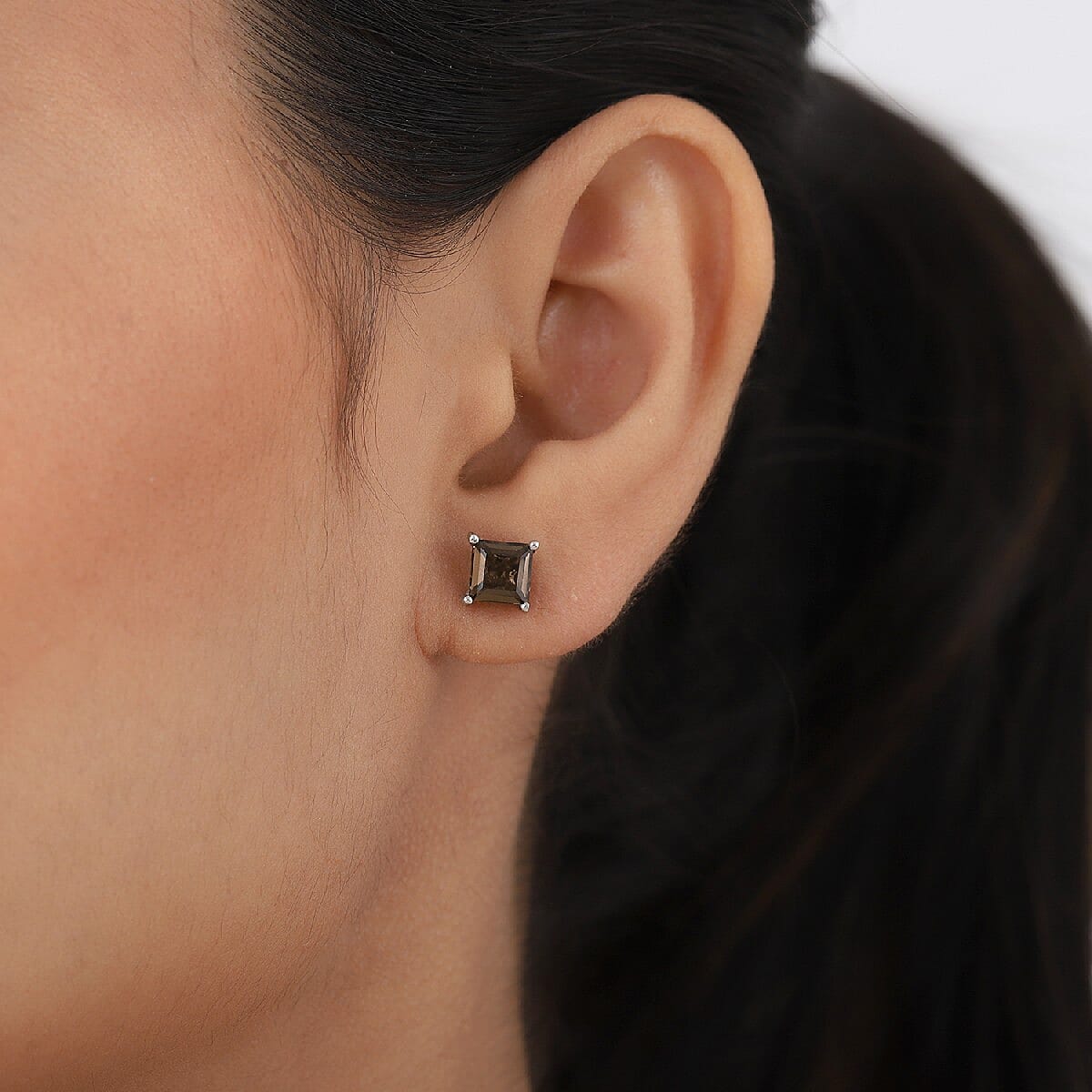 Smoky Quartz Earrings (with Push Back) in Platinum Overlay Sterling Silver 1.57 Ct.