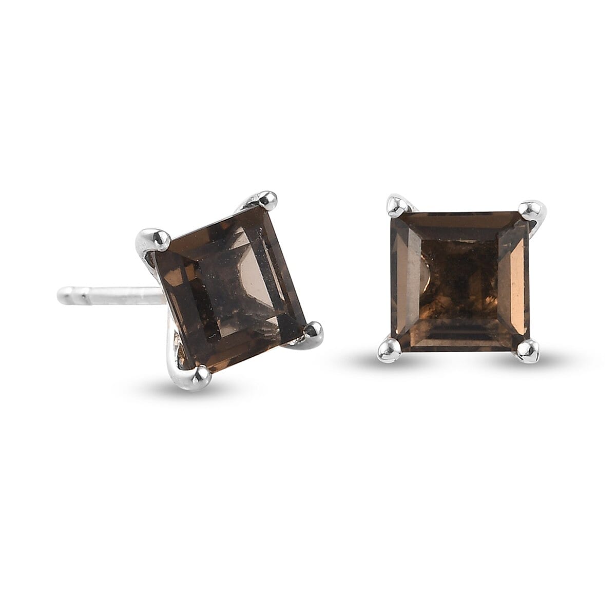 Smoky Quartz Earrings (with Push Back) in Platinum Overlay Sterling Silver 1.57 Ct.